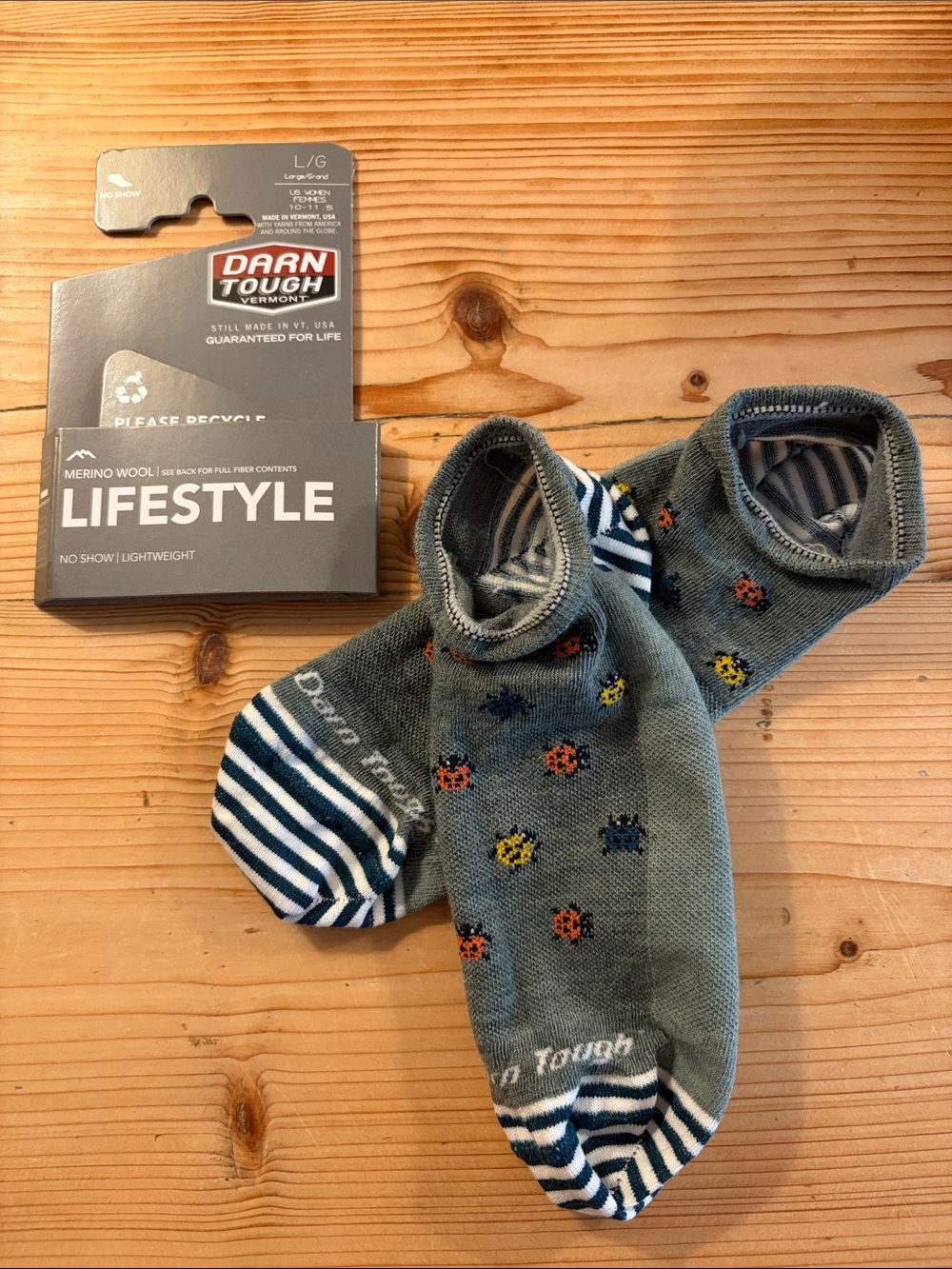 No-Show Lifestyle Socks. Ladybug pattern, current style.